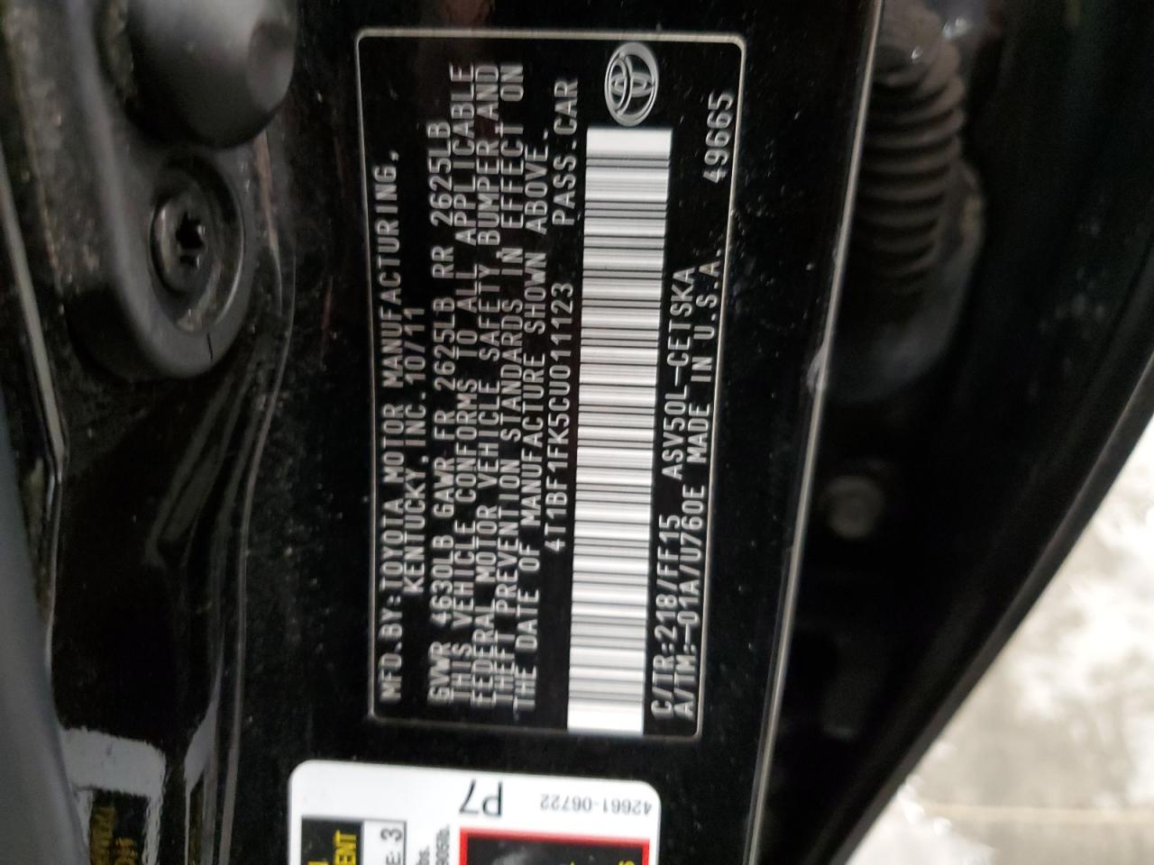 4T1BF1FK5CU011123 2012 Toyota Camry Base