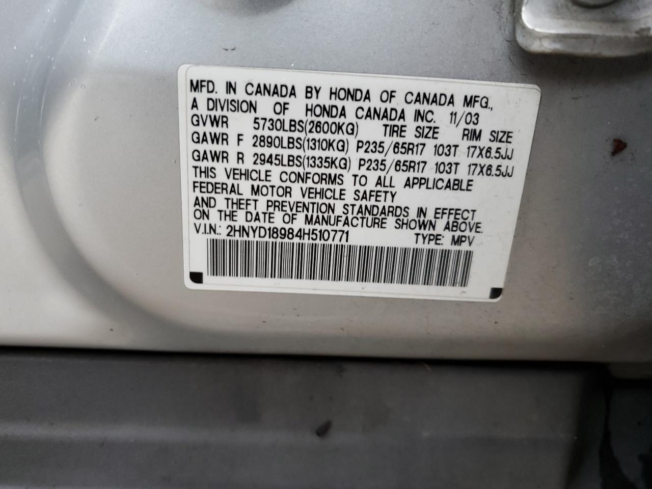 2HNYD18984H510771 2004 Acura Mdx Touring