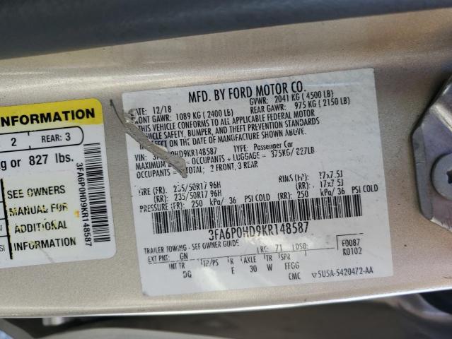 VIN 3FA6P0HD9KR148587 2019 Ford Fusion, SE no.12