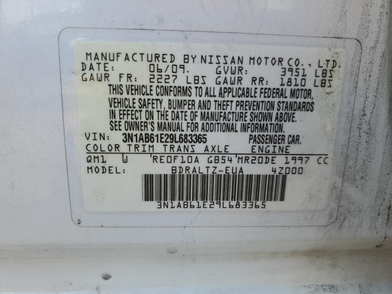 3N1AB61E29L683365 2009 Nissan Sentra 2.0