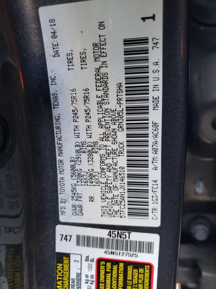 VIN: 5TFCZ5AN1JX146510 2018 TOYOTA TACOMA