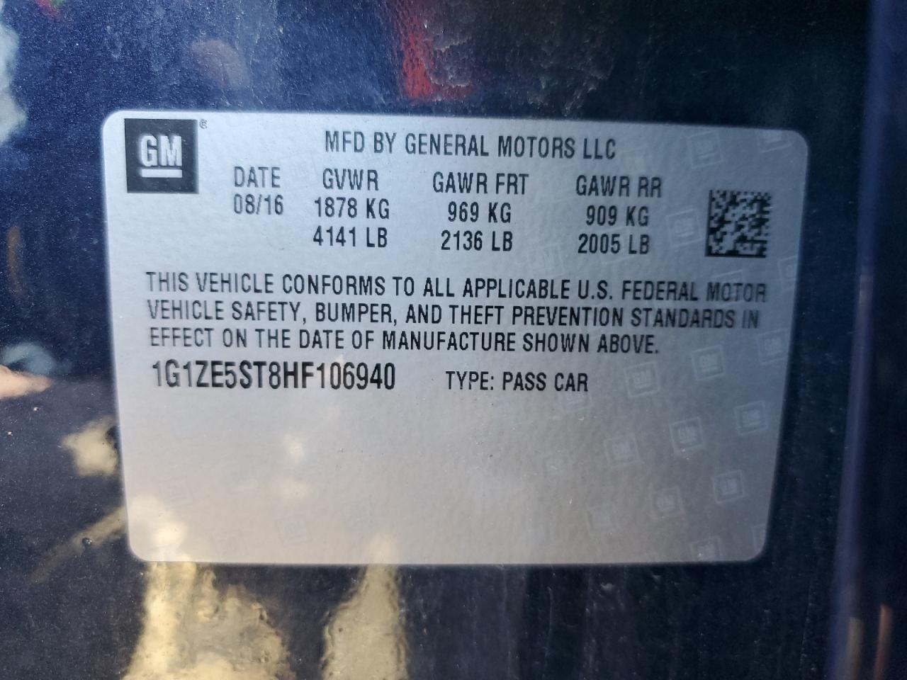 1G1ZE5ST8HF106940 CHEVROLET MALIBU 2017