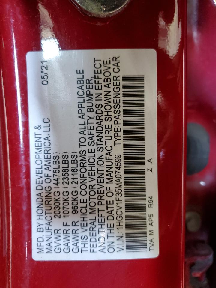 1HGCV1F35MA074599 HONDA ACCORD 2021
