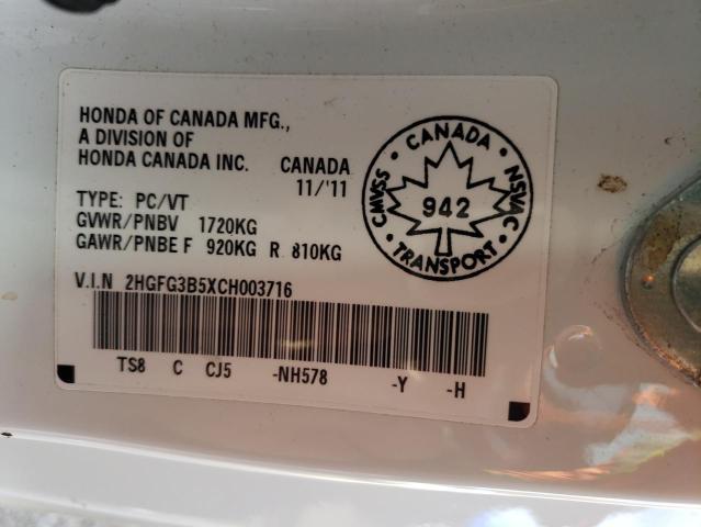 2012 Honda Civic Lx VIN: 2HGFG3B5XCH003716 Lot: 48072354