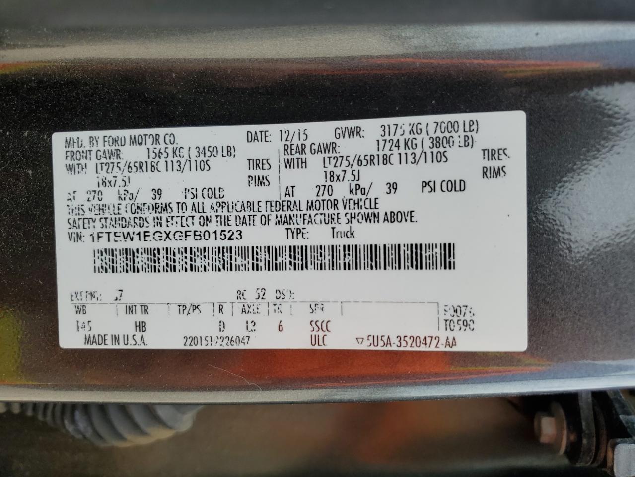 1FTEW1EGXGFB01523 FORD F-150 2016