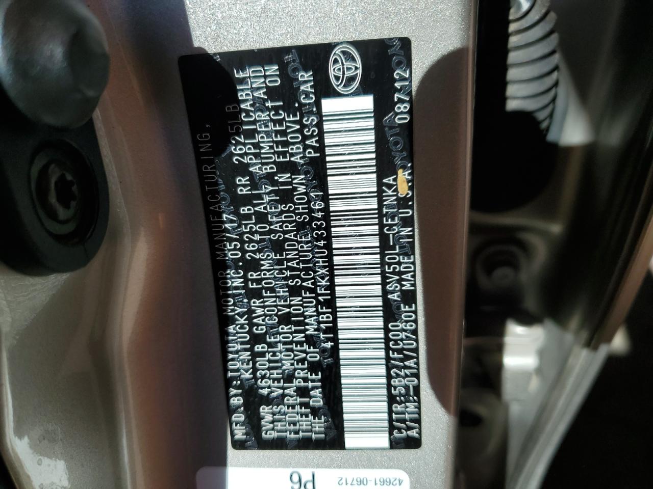 4T1BF1FKXHU433461 TOYOTA CAMRY 2017