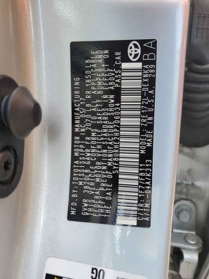 5YFBURHE2HP706034 TOYOTA COROLLA 2017