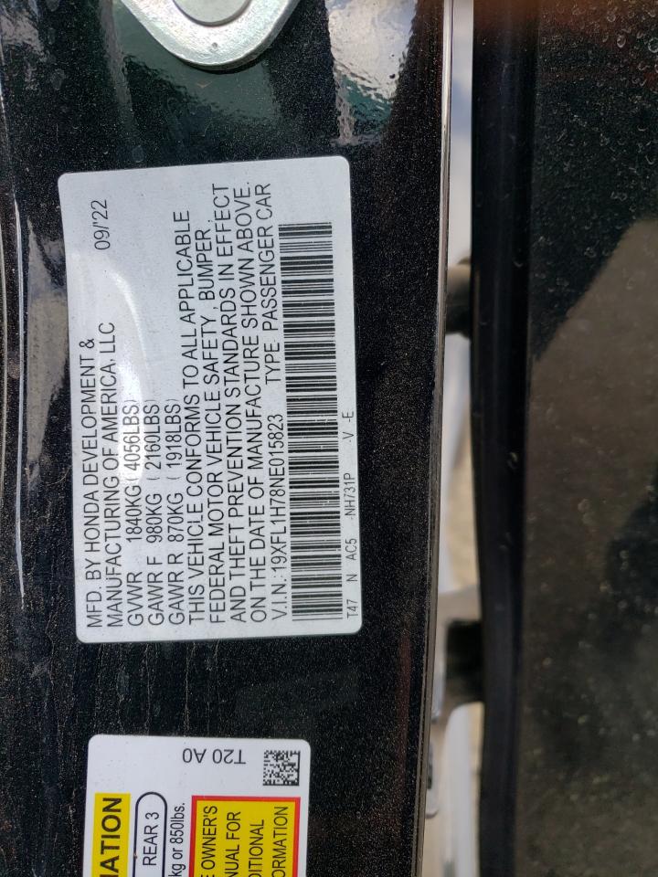 19XFL1H78NE015823 HONDA CIVIC 2022