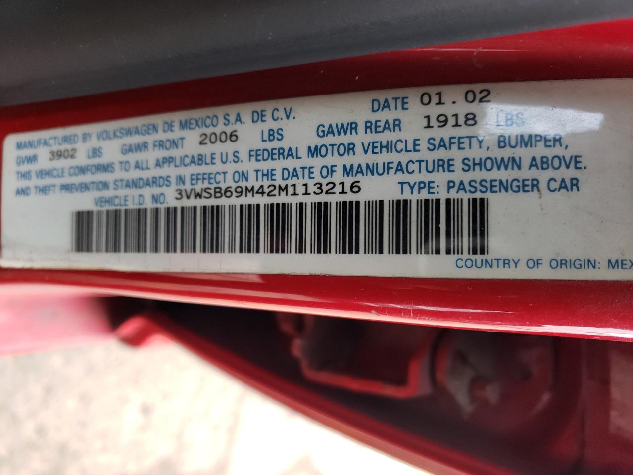 3vwsb69m42m113216 3VWSB69M42M113216 2002 Volkswagen Jetta Gls
