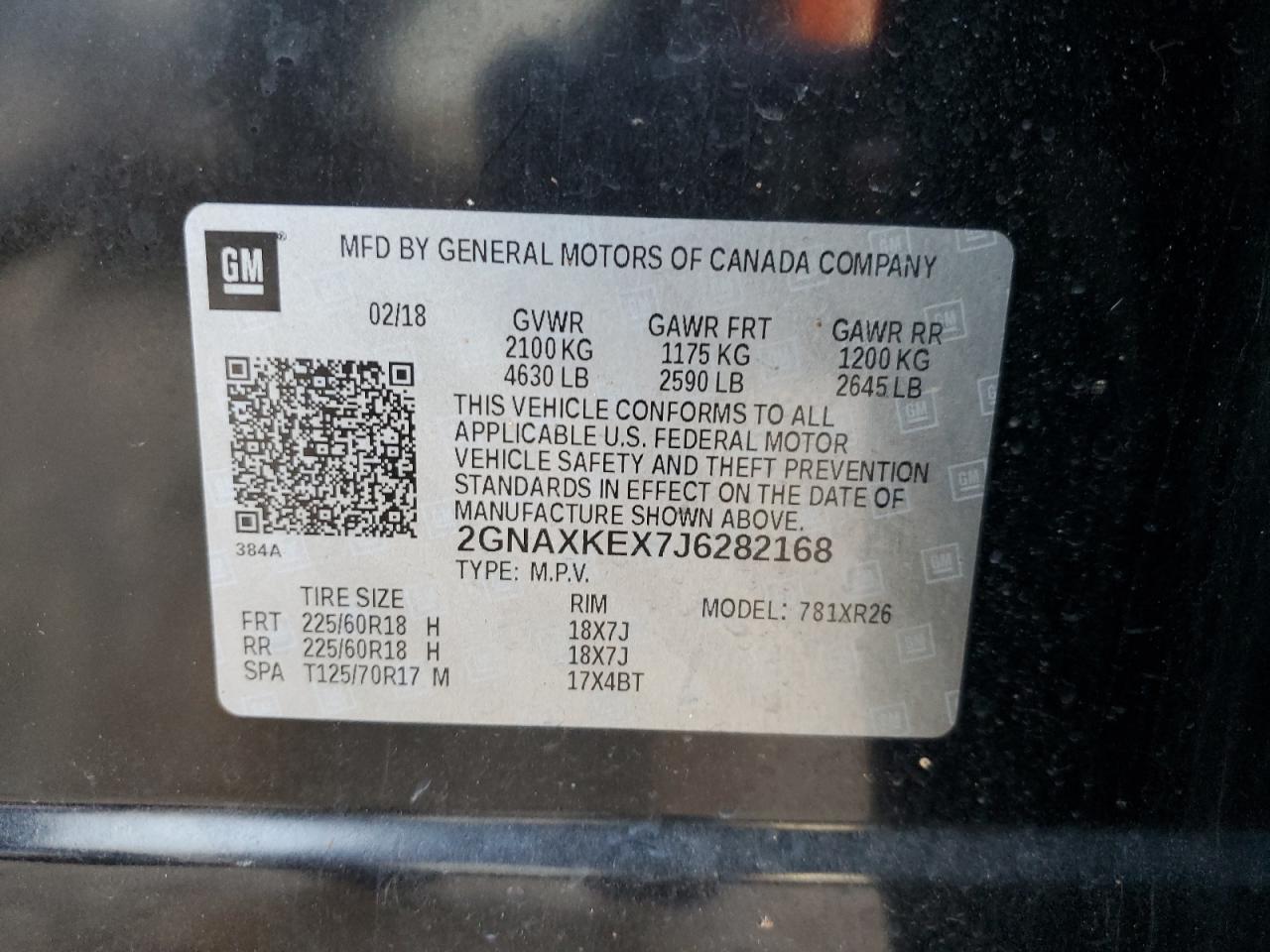 2GNAXKEX7J6282168 CHEVROLET EQUINOX 2018