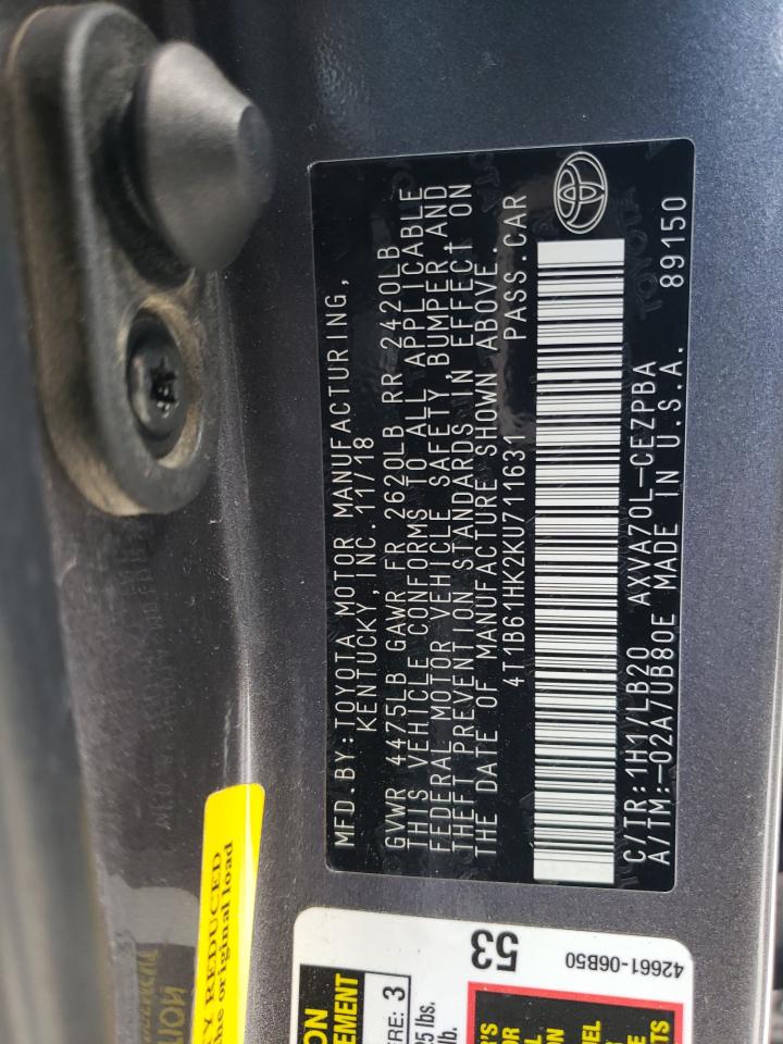 4T1B61HK2KU711631 TOYOTA CAMRY 2019