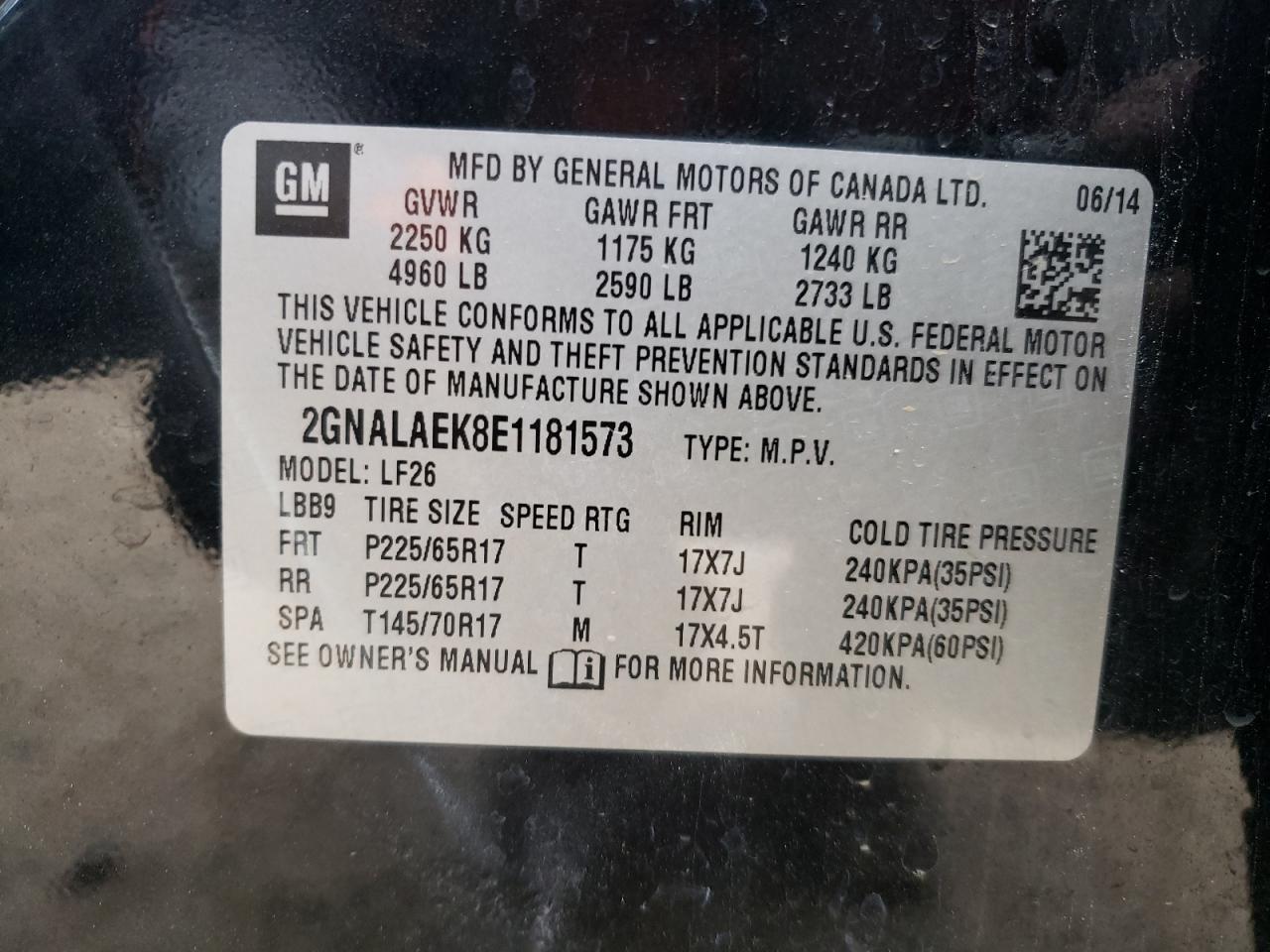 2GNALAEK8E1181573 2014 Chevrolet Equinox Ls