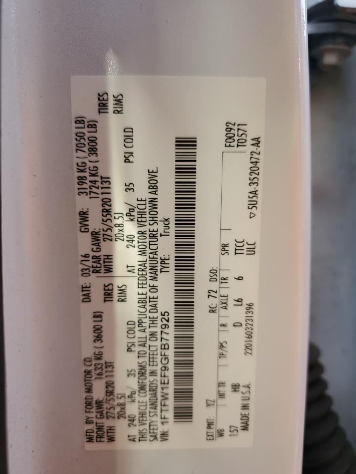 1FTFW1EF9GFB77925 FORD F-150 2016