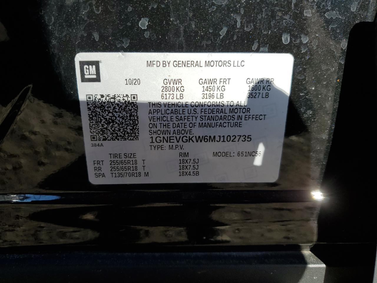 1GNEVGKW6MJ102735 CHEVROLET TRAVERSE 2021