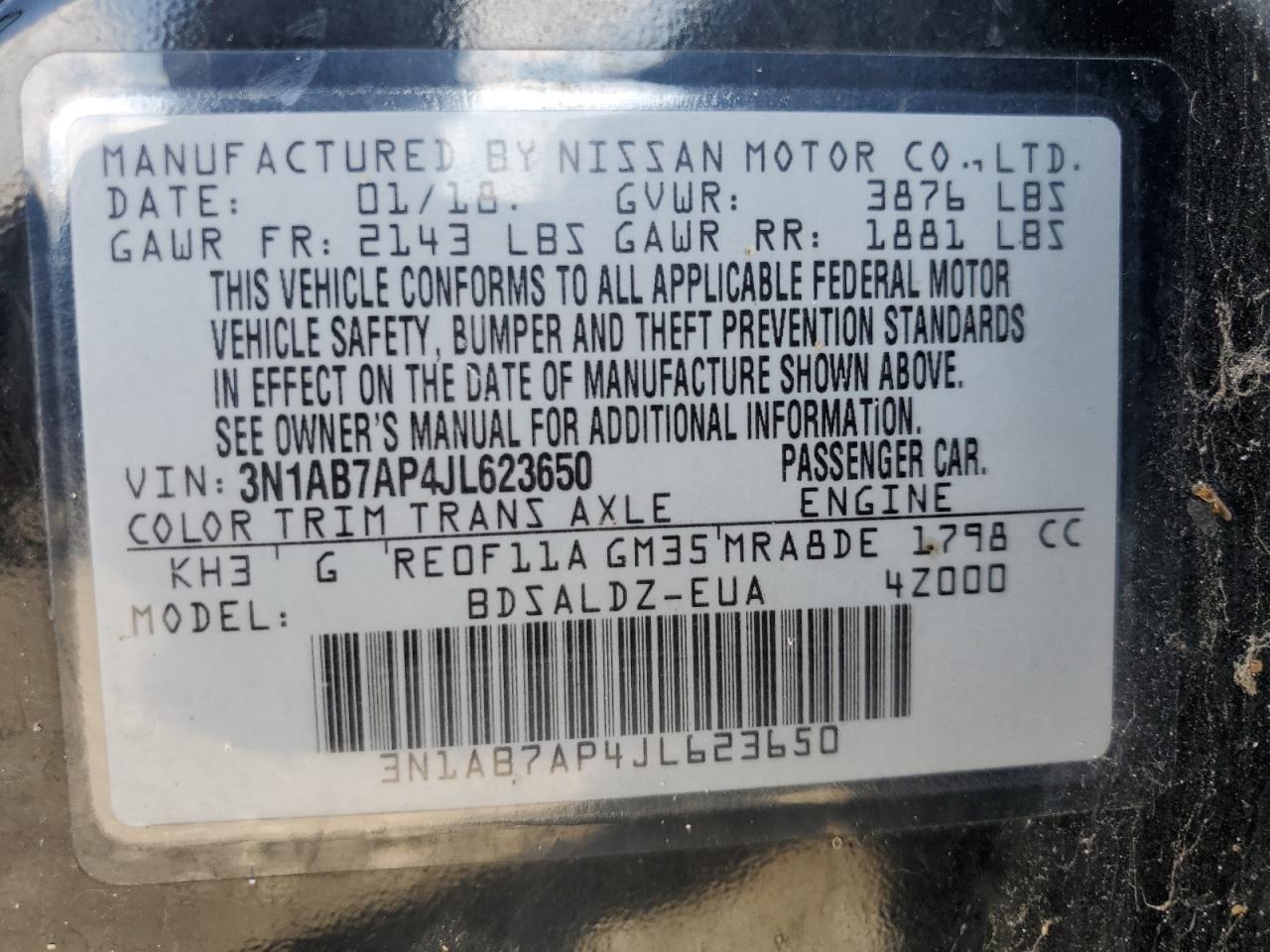 3N1AB7AP4JL623650 NISSAN SENTRA 2018