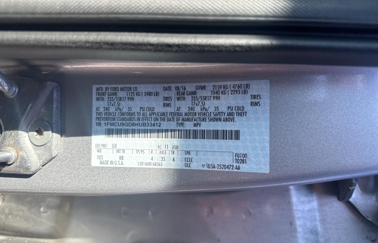 1FMCU9GD8HUB33412 FORD ESCAPE 2017