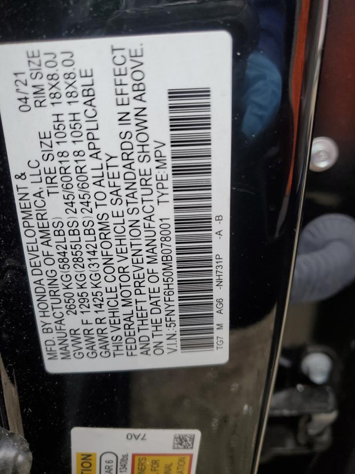 5FNYF6H50MB078001 HONDA PILOT 2021