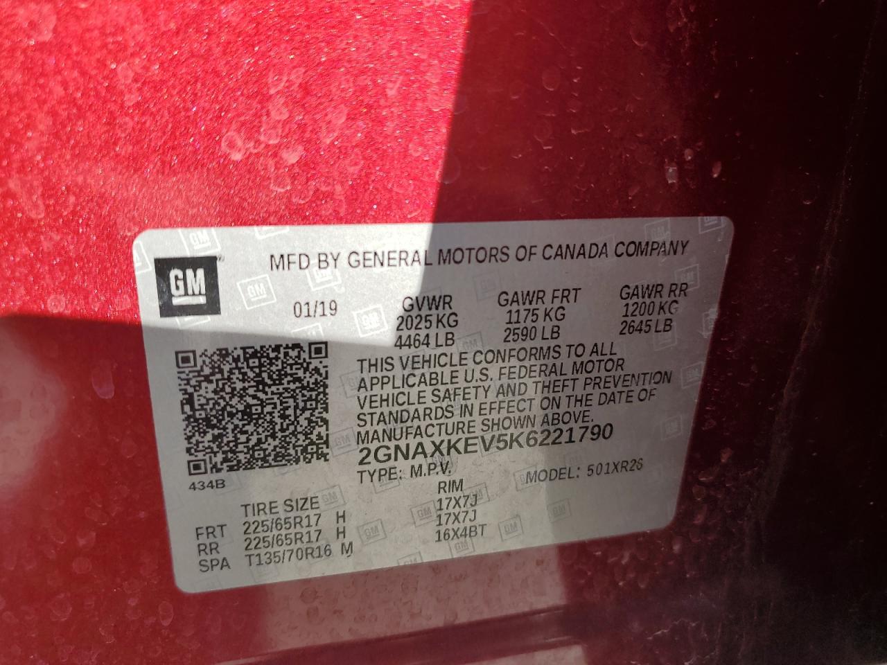 2GNAXKEV5K6221790 CHEVROLET EQUINOX 2019