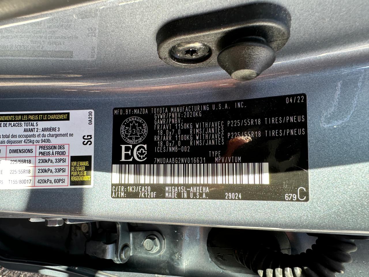 7MUDAABG2NV016631 TOYOTA COROLLA CR 2022