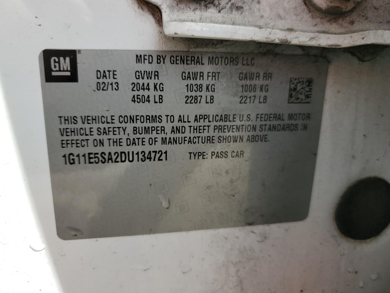 1G11E5SA2DU134721 2013 Chevrolet Malibu 2Lt