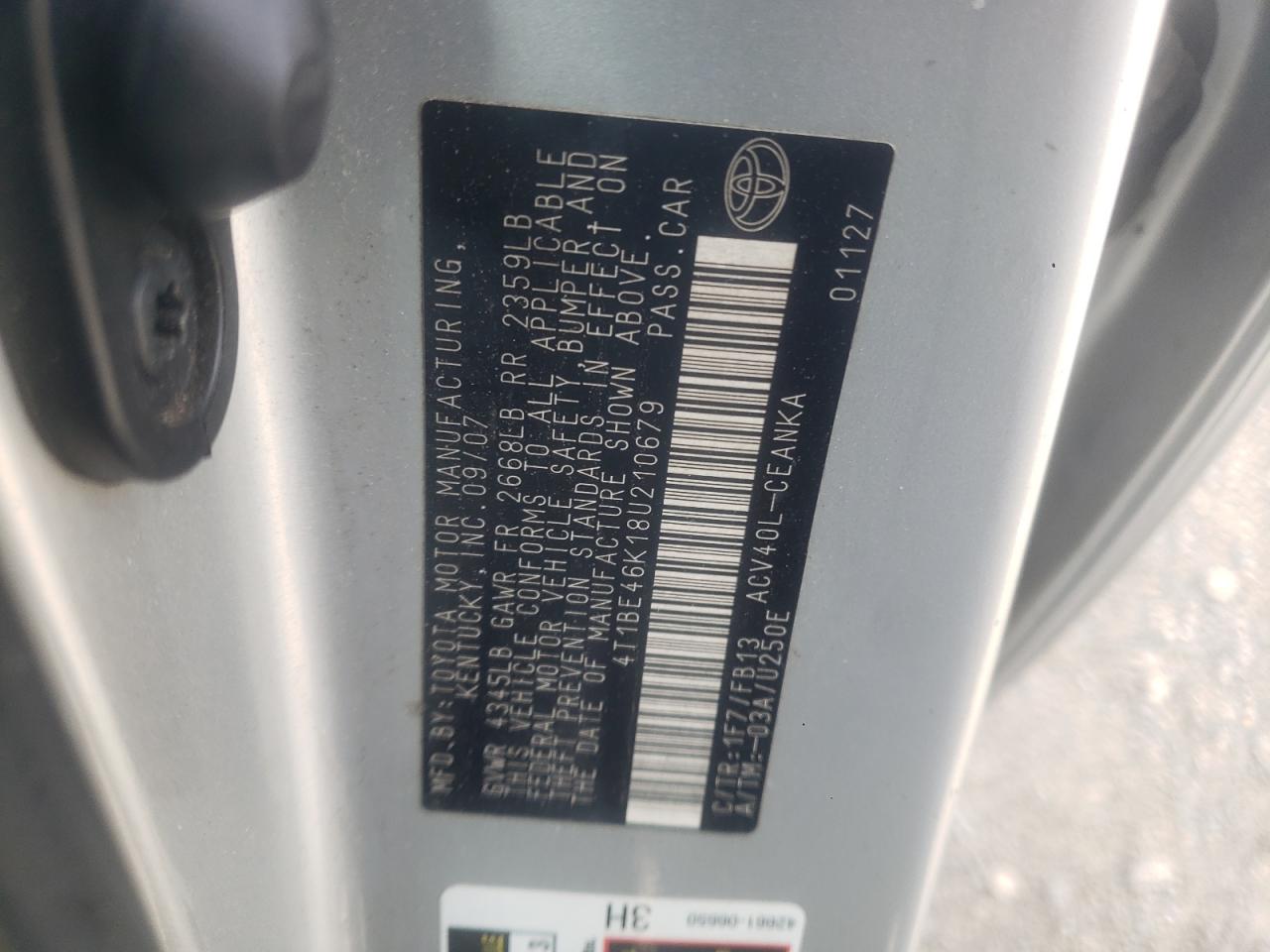 4T1BE46K18U210679 2008 Toyota Camry Ce