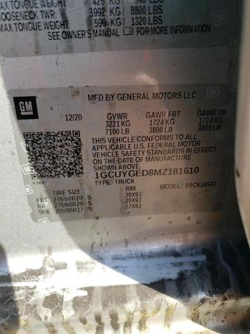 2021 Chevrolet Silverado K1500 Ltz VIN: 1GCUYGED8MZ181610 Lot: 46360634