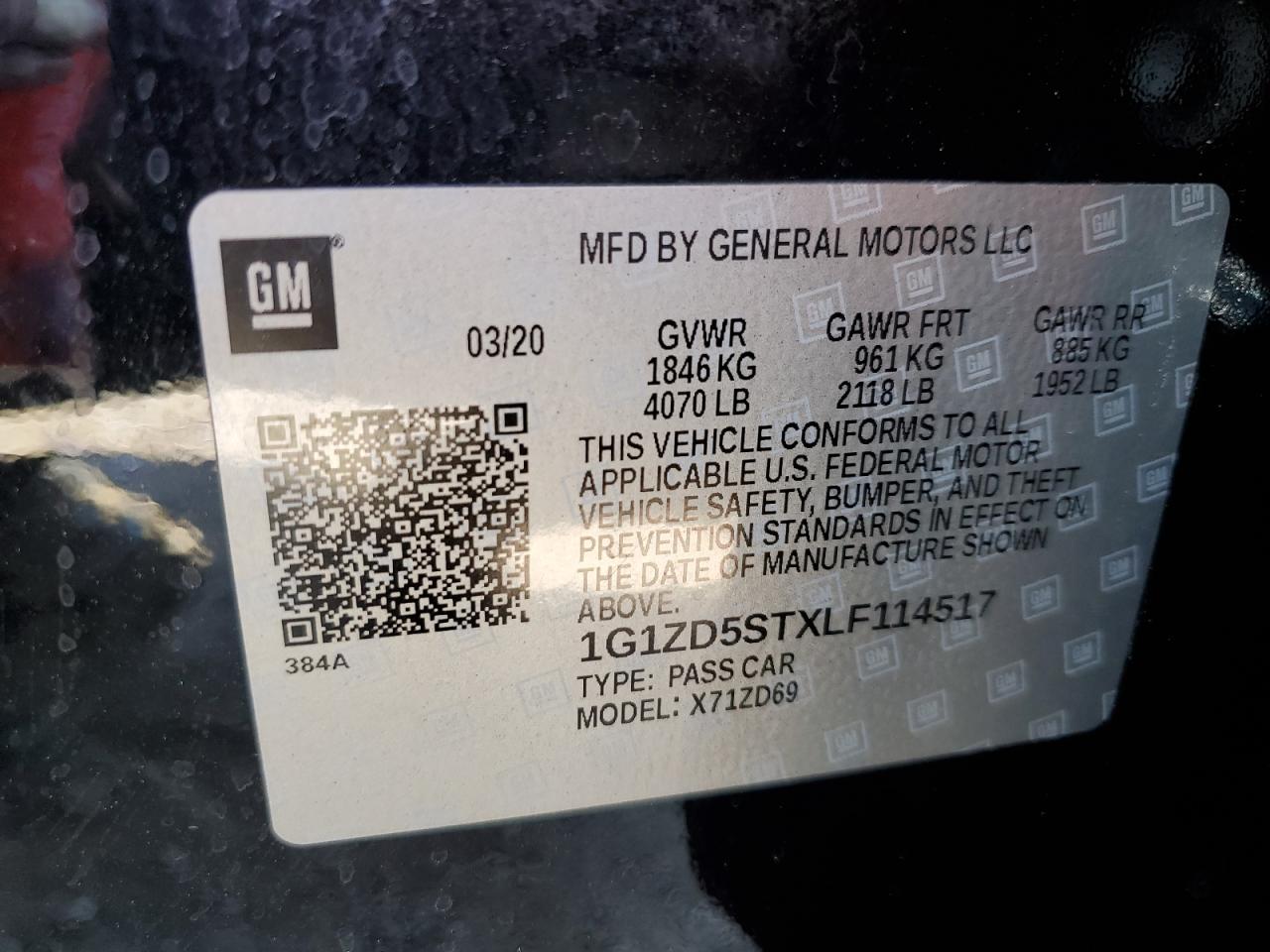 1G1ZD5STXLF114517 CHEVROLET MALIBU 2020