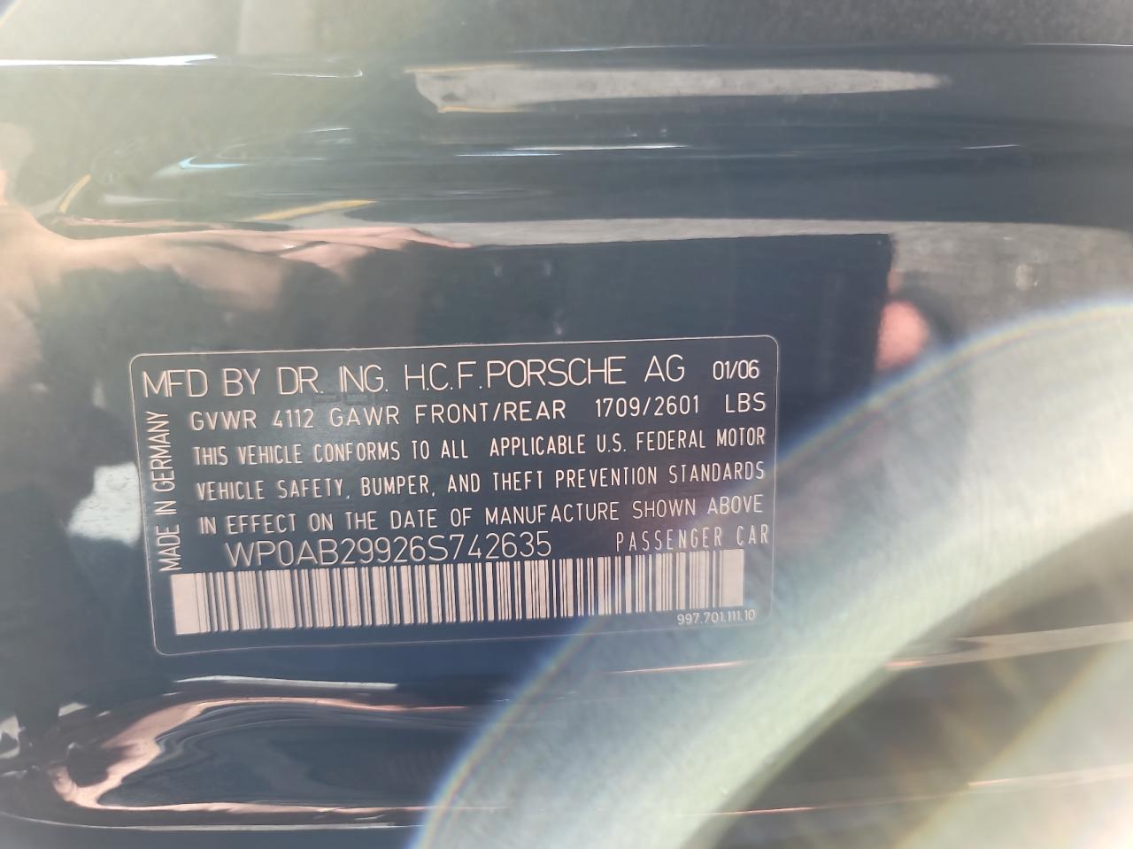 wp0ab29926s742635 WP0AB29926S742635 2006 Porsche 911 Carrera S