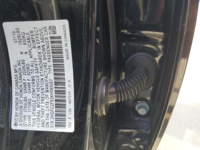 2019 Honda Civic Sport VIN: 2HGFC2F83KH585067 Lot: 48177664