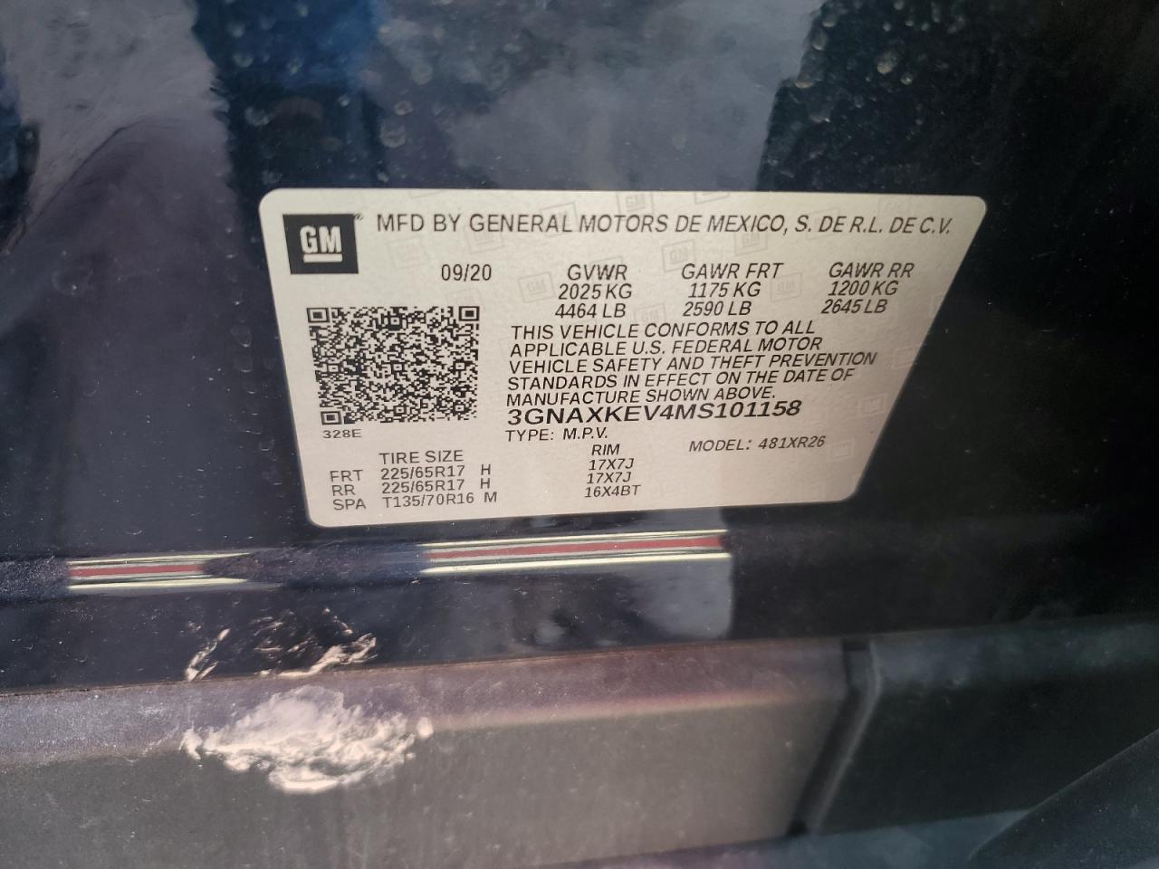 3GNAXKEV4MS101158 CHEVROLET EQUINOX 2021