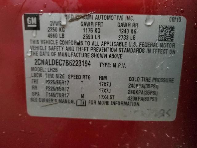 2011 Chevrolet Equinox Lt VIN: 2CNALDEC7B6223194 Lot: 43640024