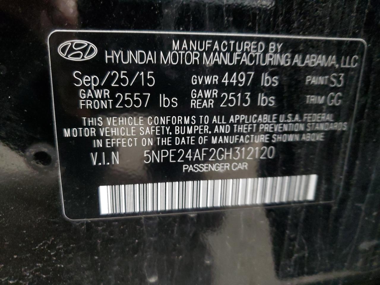 5NPE24AF2GH312120 2016 Hyundai Sonata Se
