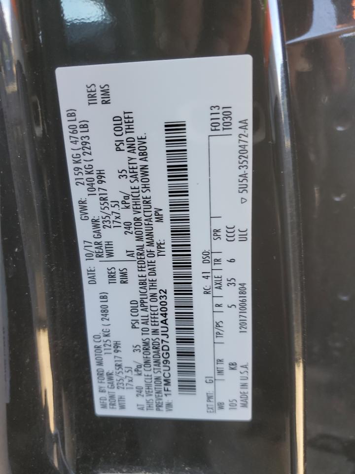 1FMCU9GD7JUA40032 FORD ESCAPE 2018