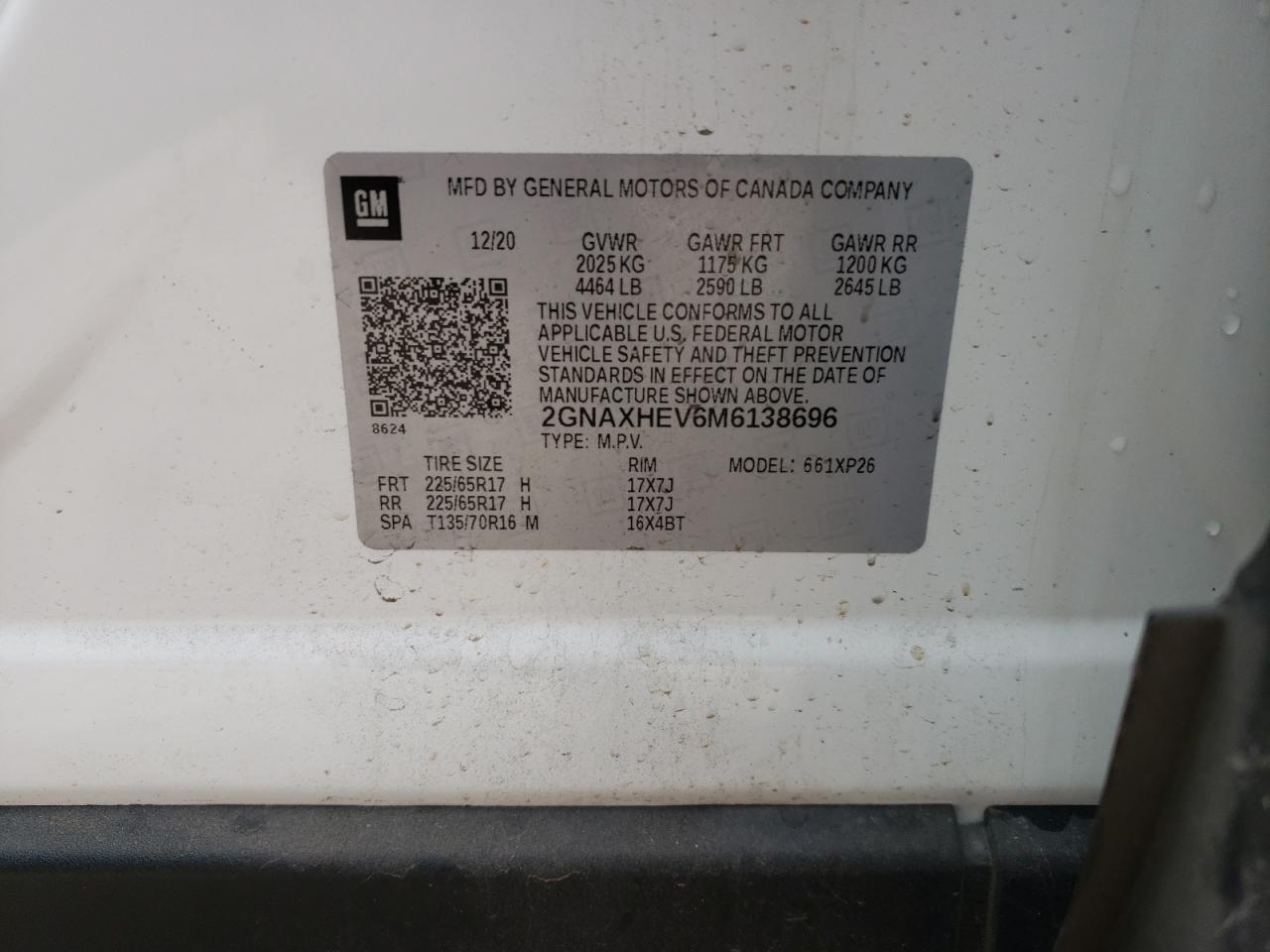 2GNAXHEV6M6138696 CHEVROLET EQUINOX 2021