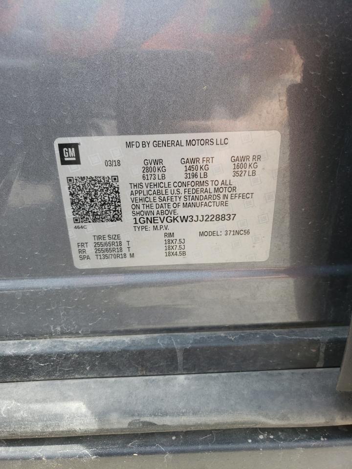 1GNEVGKW3JJ228837 CHEVROLET TRAVERSE 2018