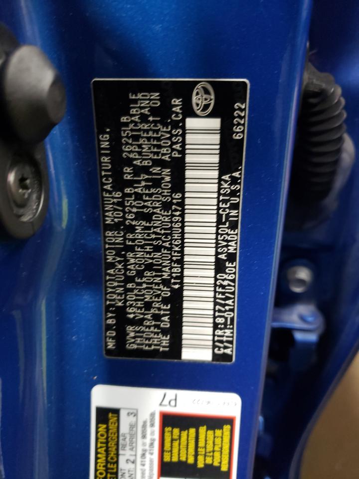 4T1BF1FK6HU694716 TOYOTA CAMRY 2017