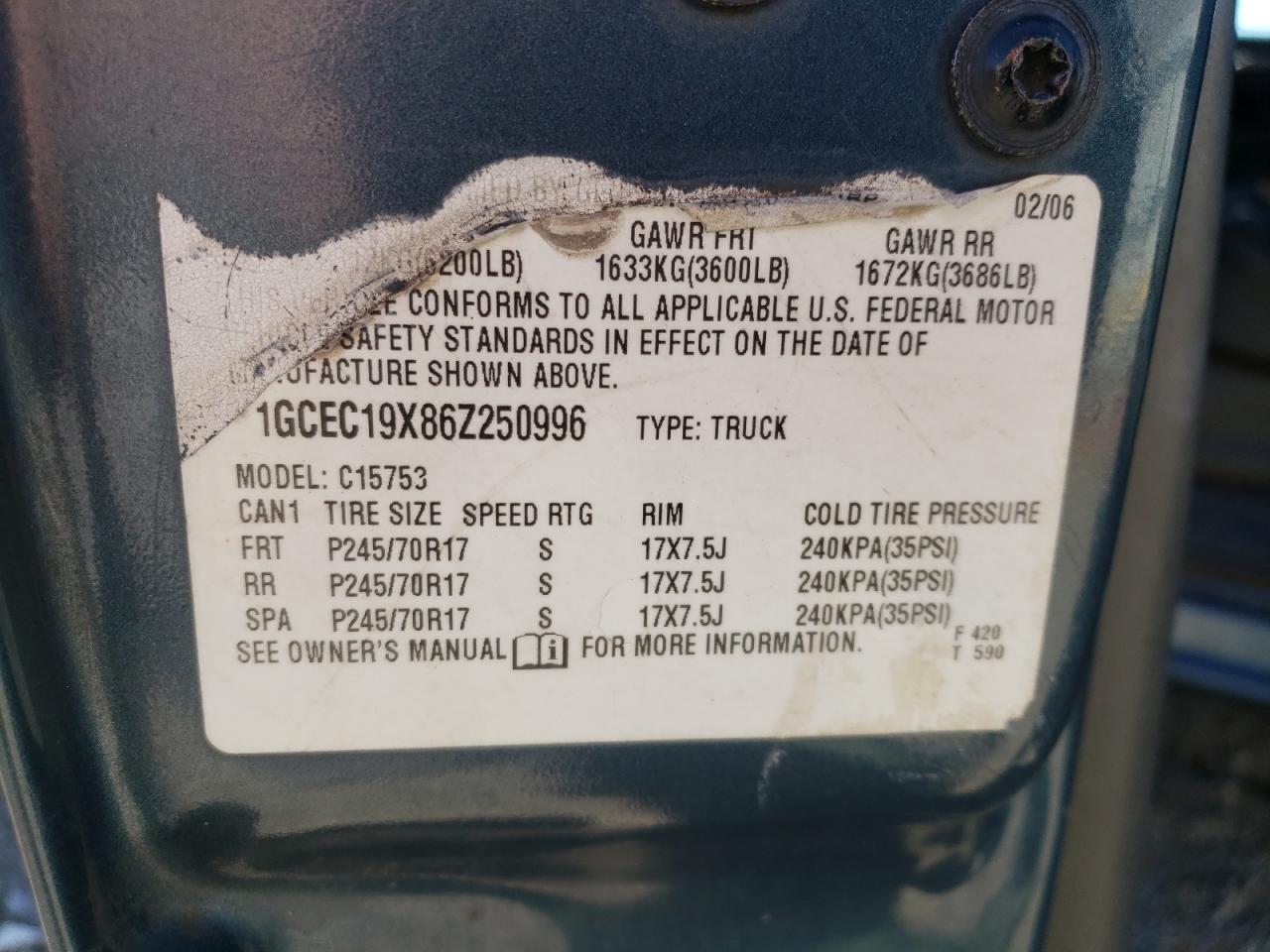 1GCEC19X86Z250996 2006 Chevrolet Silverado C1500