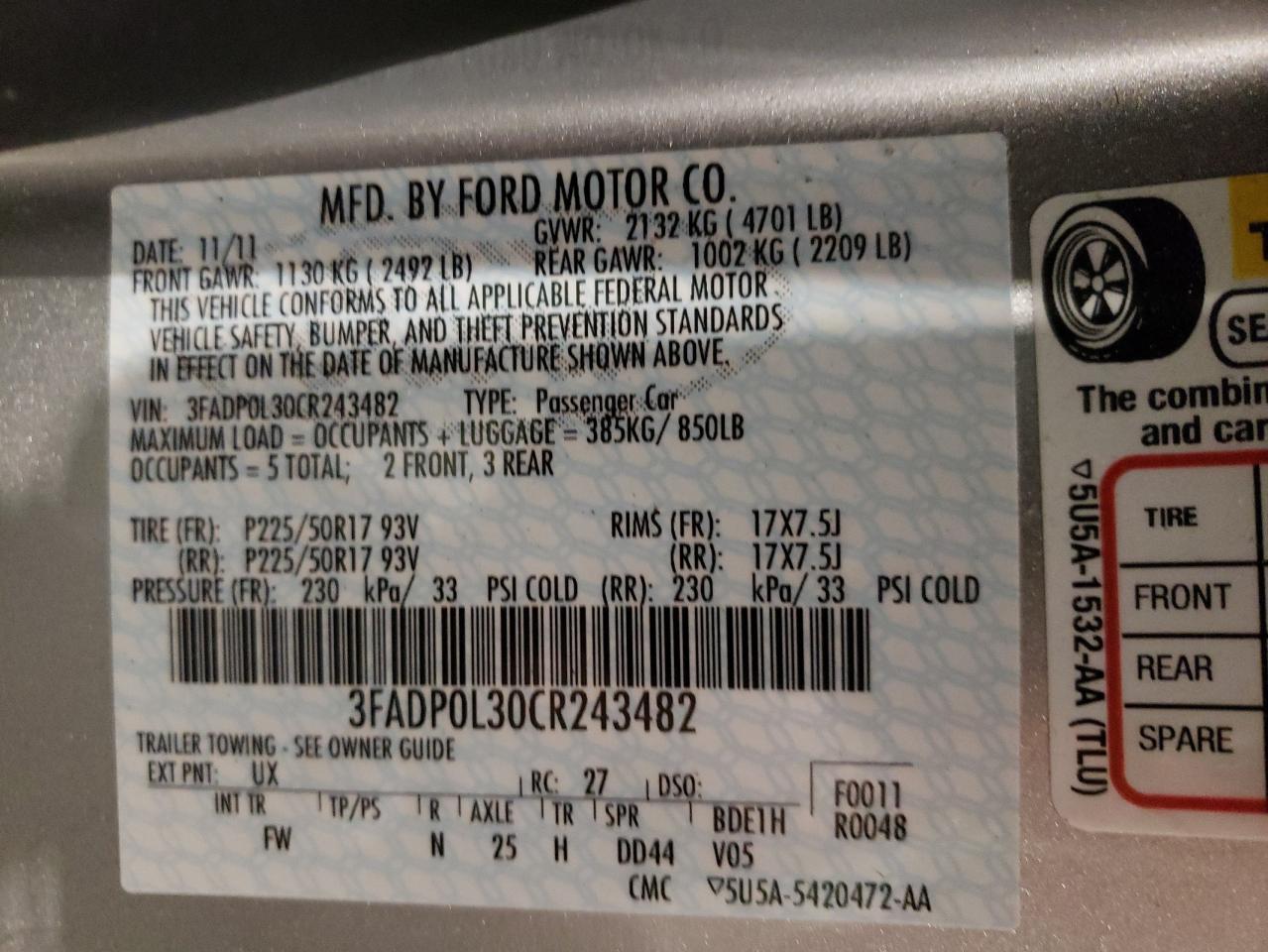 3FADP0L30CR243482 2012 Ford Fusion Hybrid