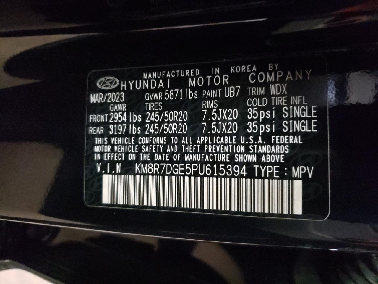 KM8R7DGE5PU615394 2023 Hyundai Palisade Calligraphy