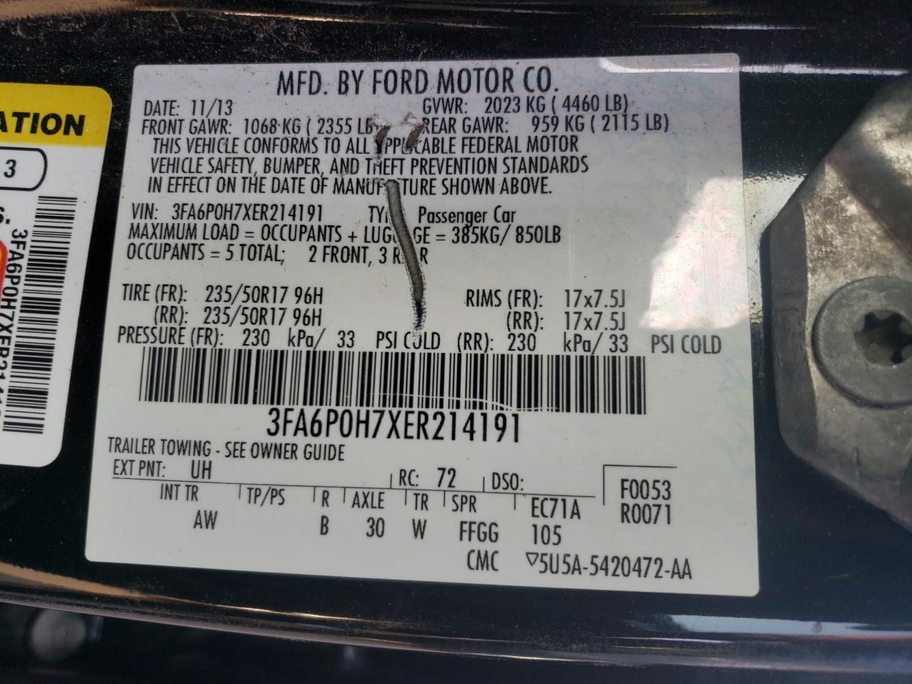 3FA6P0H7XER214191 2014 Ford Fusion Se