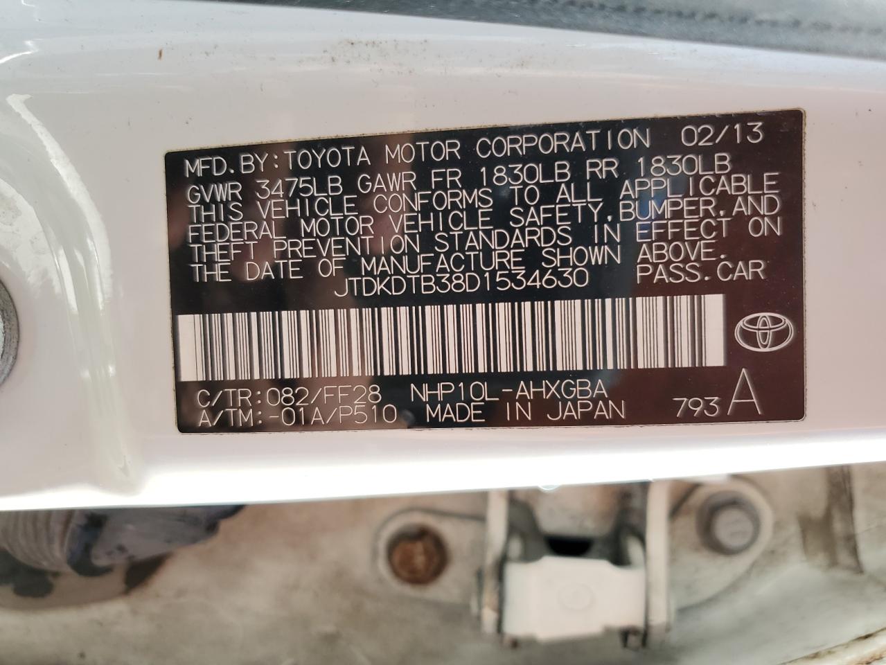 JTDKDTB38D1534630 2013 Toyota Prius C