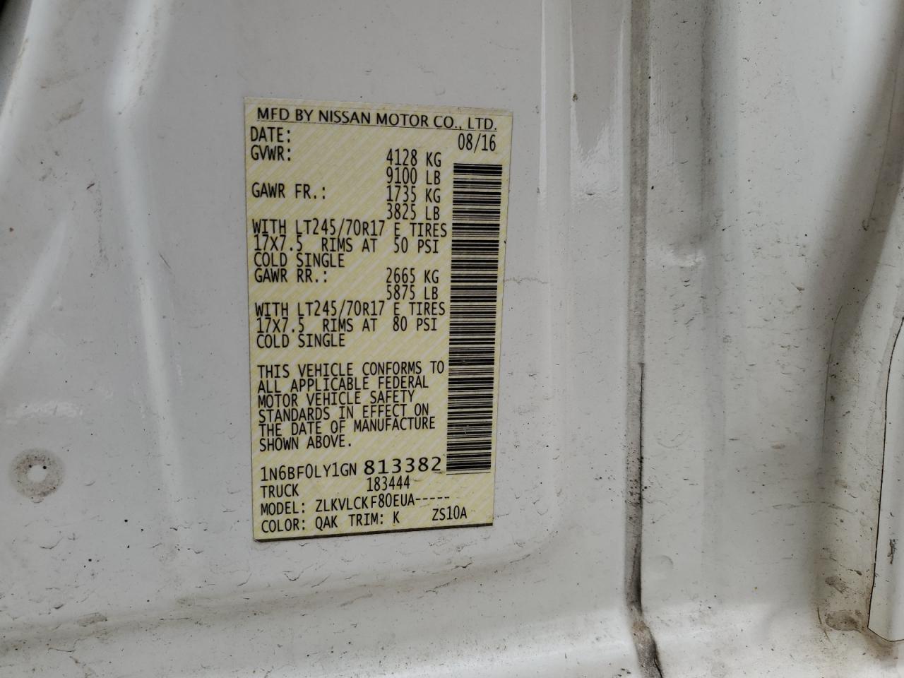 1N6BF0LY1GN813382 NISSAN All Models 2016