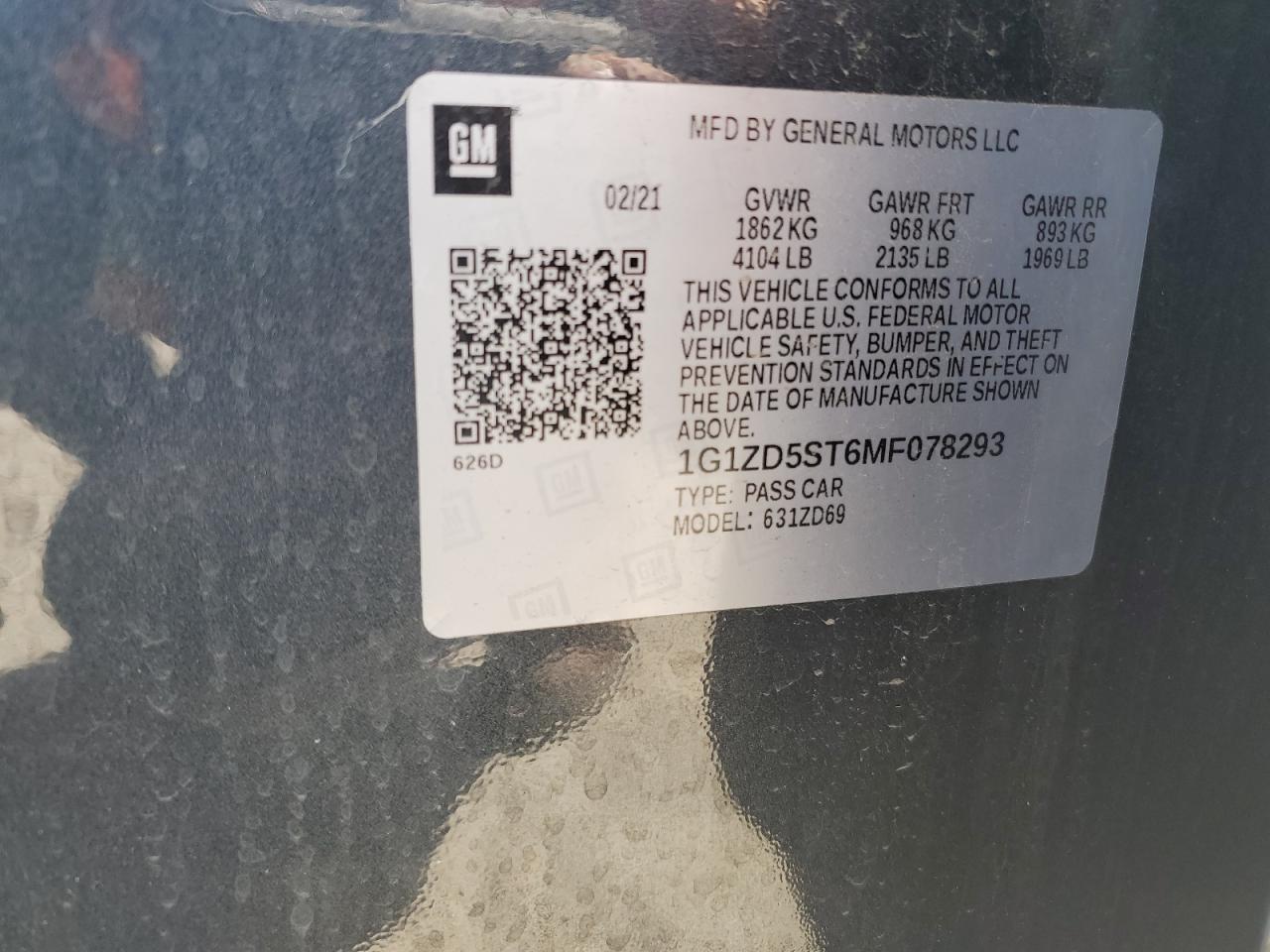 1G1ZD5ST6MF078293 CHEVROLET MALIBU 2021
