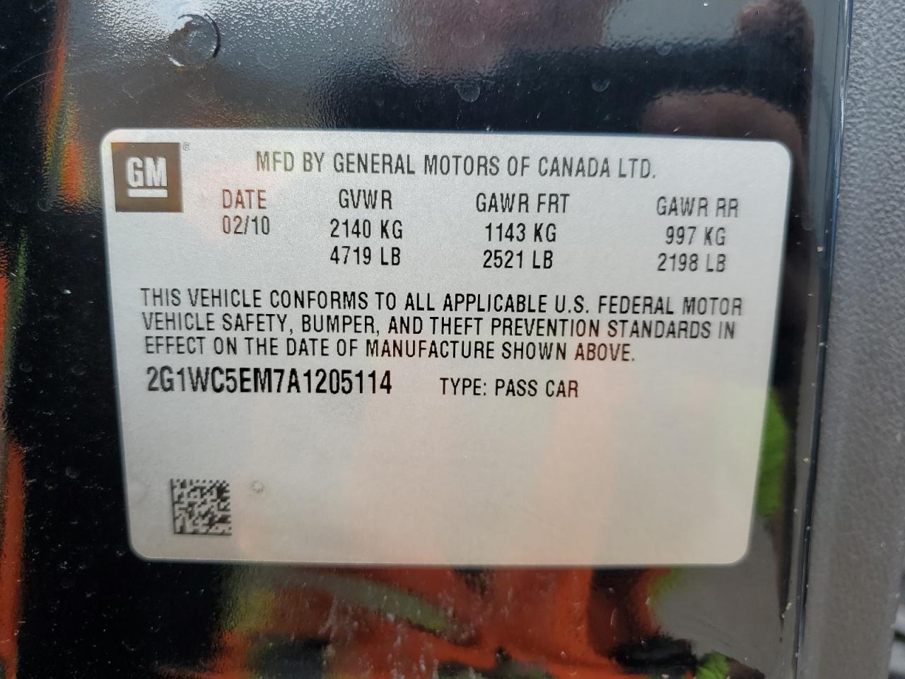 2G1WC5EM7A1205114 2010 Chevrolet Impala Ltz