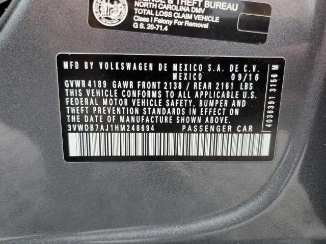 2017 Volkswagen Jetta Se VIN: 3VWDB7AJ1HM248694 Lot: 48459784