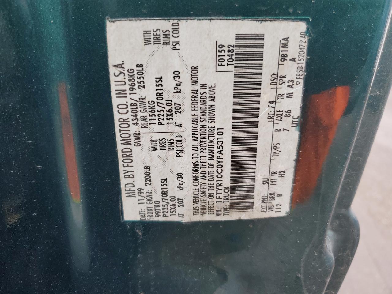 1FTYR10C0YPA53101 2000 Ford Ranger