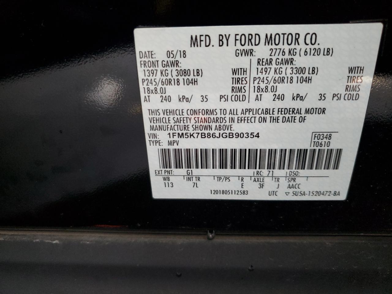 1FM5K7B86JGB90354 FORD EXPLORER 2018