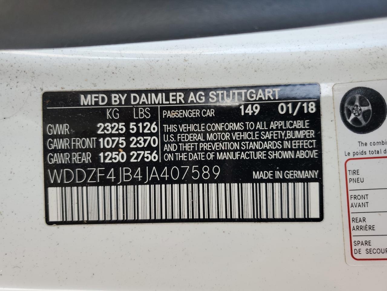 WDDZF4JB4JA407589 2018 Mercedes-Benz E 300