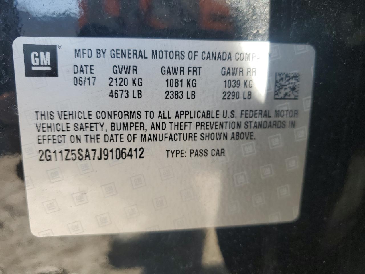 2G11Z5SA7J9106412 2018 Chevrolet Impala Ls