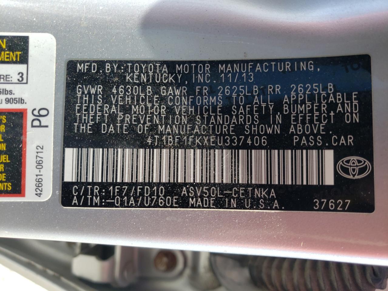 2014 Toyota Camry L vin: 4T1BF1FKXEU337406